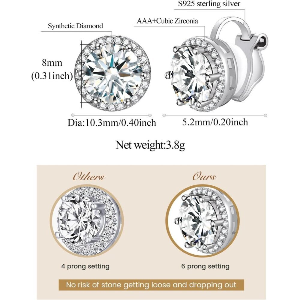 925 Silver Round Birthstone Clip-On Earrings for Women Girls Sparkling Zirconia - Picture 5 of 9